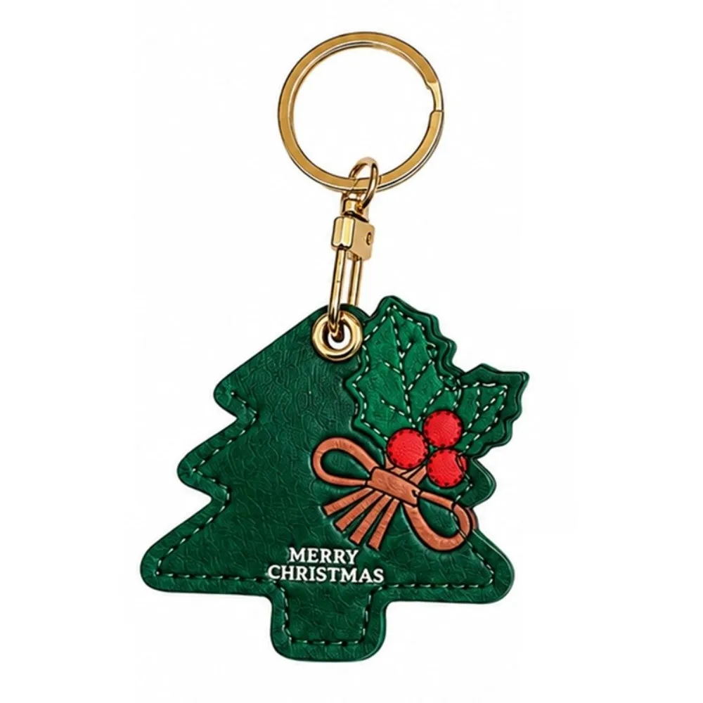 PU Leather Santa Claus Keychain Creative Cute Christmas Tree Pendant Cartoon Keyring Xmas Access Card Holder Access Control Card