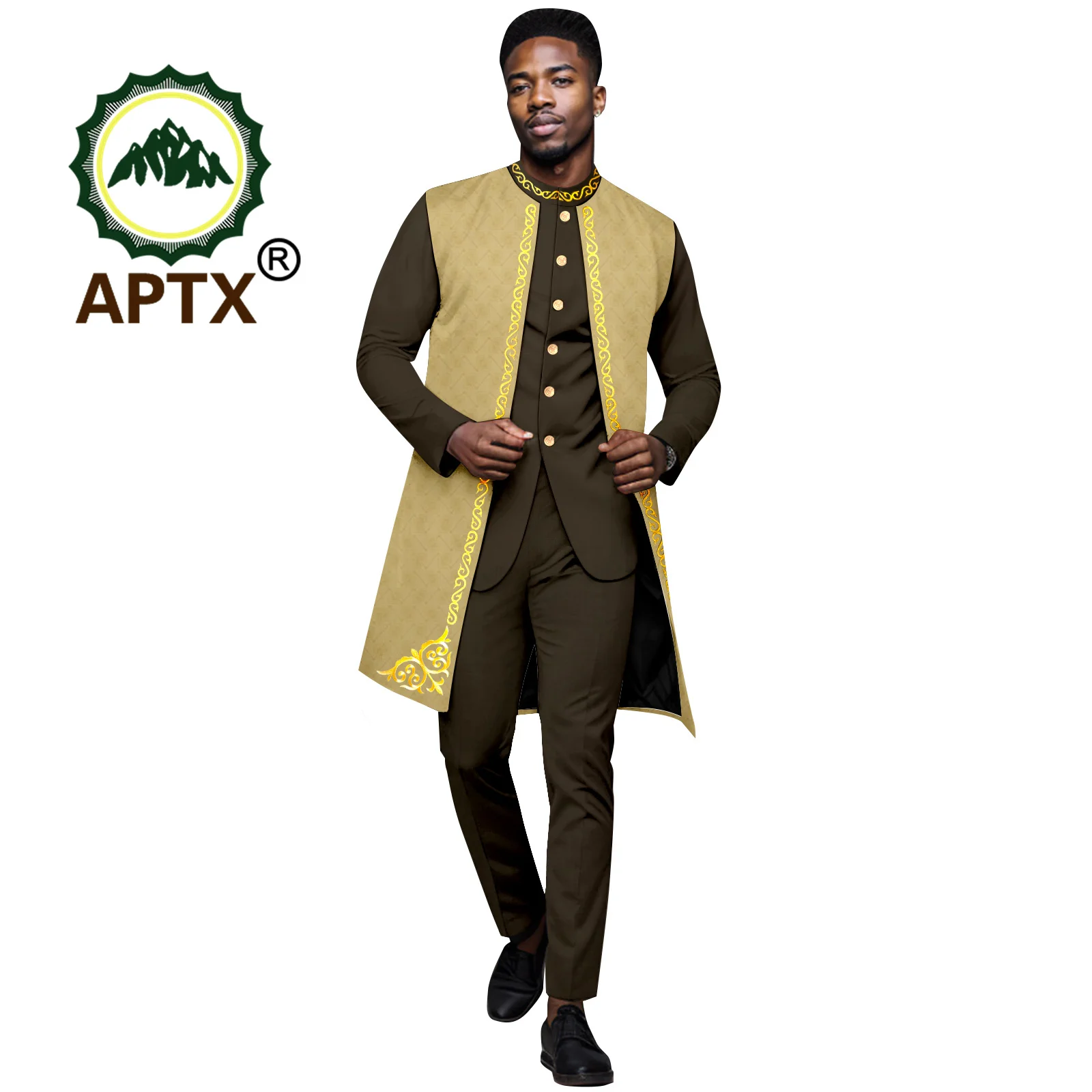 African Clothes for Men 3-Piece Set Stand Collar Fashion Coat Blazer Shirt Pants Bazin Riche Wedding African Men Outfits 2416022