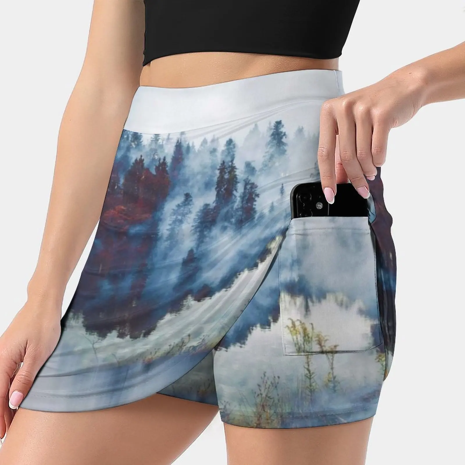 

Fog Skirts Woman Fashion 2022 Pant Skirt Mini Skirts Office Short Skirt Landscape Fog Foggy Lake Clear Snow Tree Woods Forest