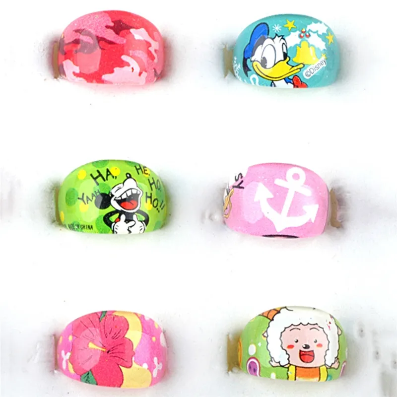 10PCS Wholesale Cute Cartoon Animal Character Children Kids Acrylic Rings Set Finger Jewelry For Birthday Party 15MM