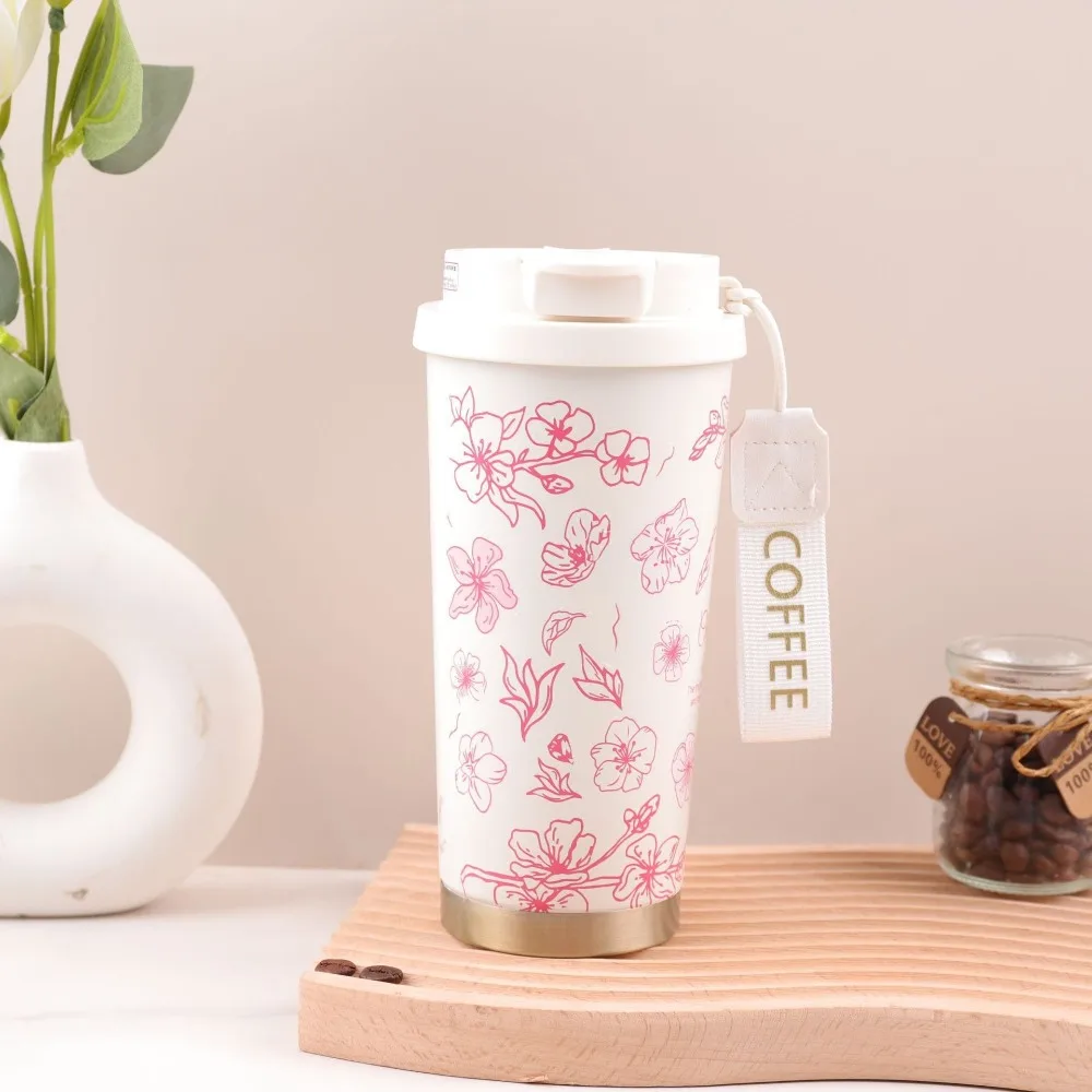 

Valley Flower Cute Water Bottle With Straw 500ml Vacuum Insulated Coffee Cup With Straw Leakproof 316 Stainless Steel