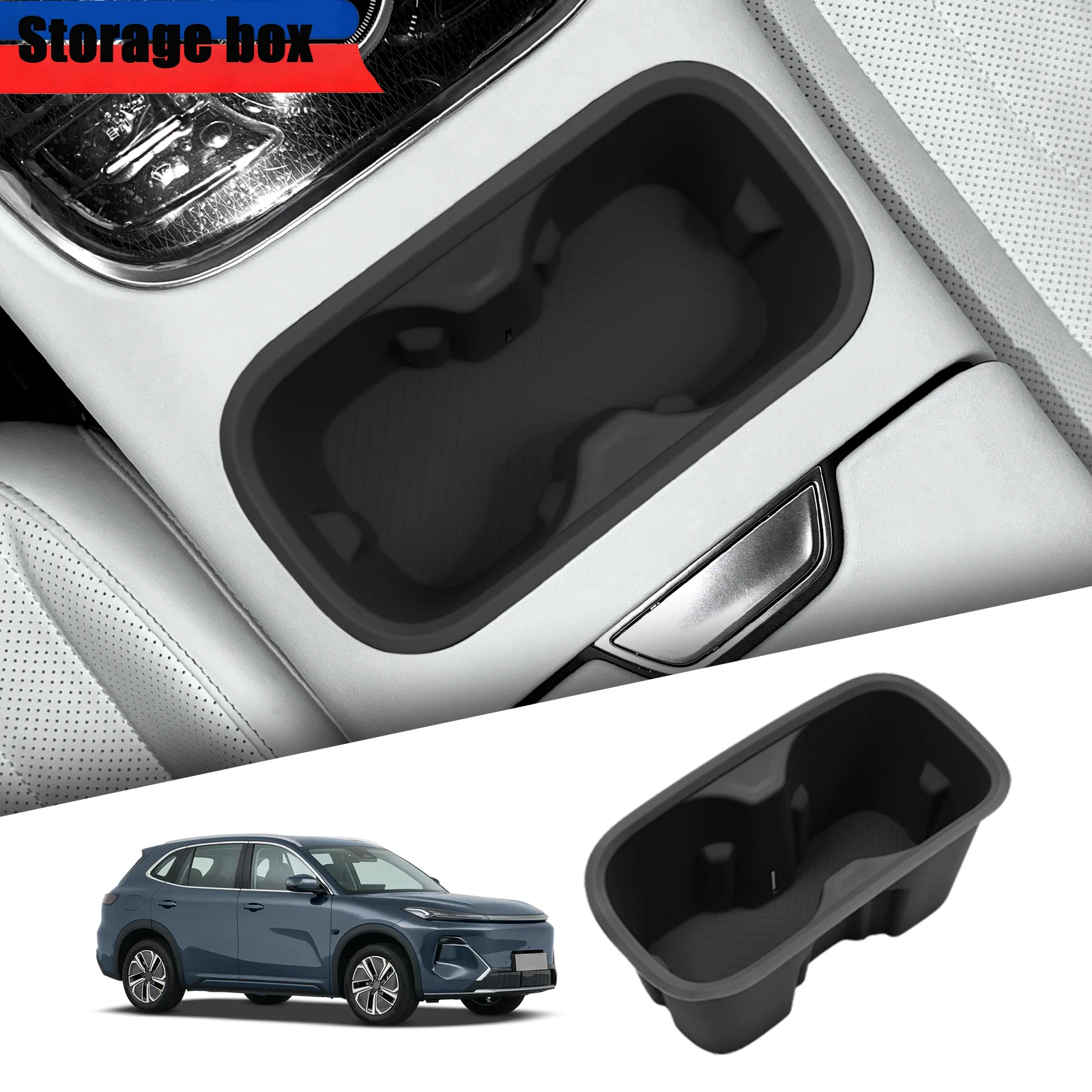 Cup Holder Storage Box Shock Absorbing Central Armrest Cup Silicone Tidying Accessories Black For Geely EX5 EM i 2025 2026