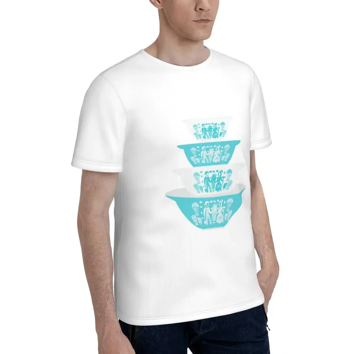 Vintage Pyrex Butterprint Turquoise Nesting Bowls T-Shirt for Men  T ShirtsMen's Short Sleeve Crew NeckSummer Clothes Tops