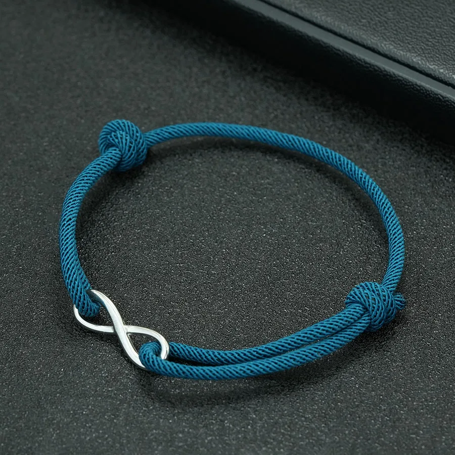 Elegante pulsera de hilo de tejido infinito para parejas, pulsera de cadena de acero inoxidable ajustable hecha a mano informal, joyería para amigos y festivales