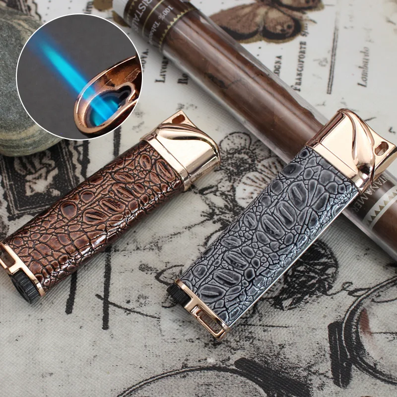 

Textured Wrapped Butane Lighter, Refillable Windproof Blue Flame Torch, Elegant Metal Lighter for Gifting