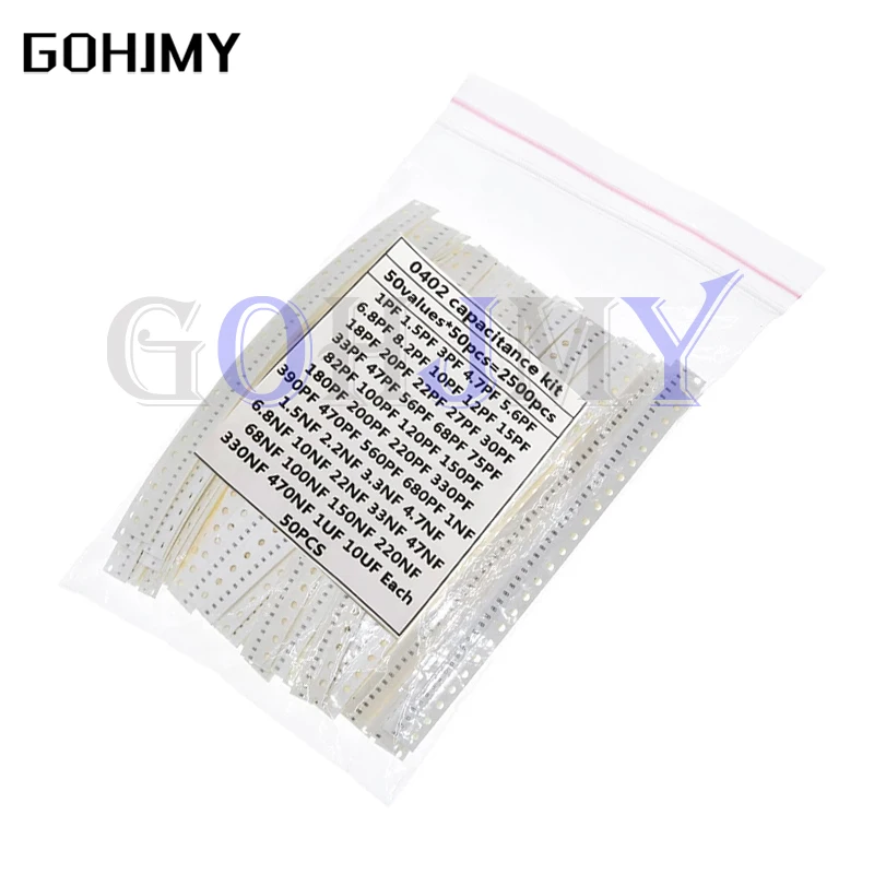 

0402 SMD Ceramic Capacitor Assorted Kit 1pF~10uF 50values*50PCS=2500PCS Chip Samples ki
