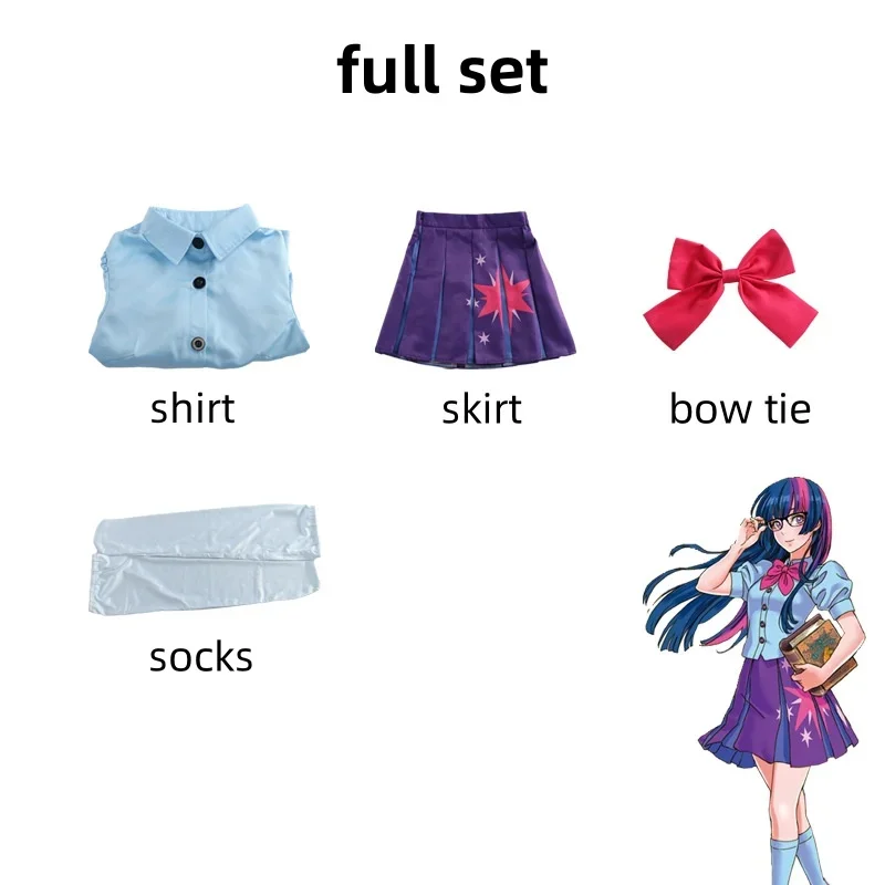 Twilight Sparkle Kostuum Menselijke Jurk Cosplay Kostuum Matroos Shirt Korte Jurk Halloween Carnaval Feest Uniform Set