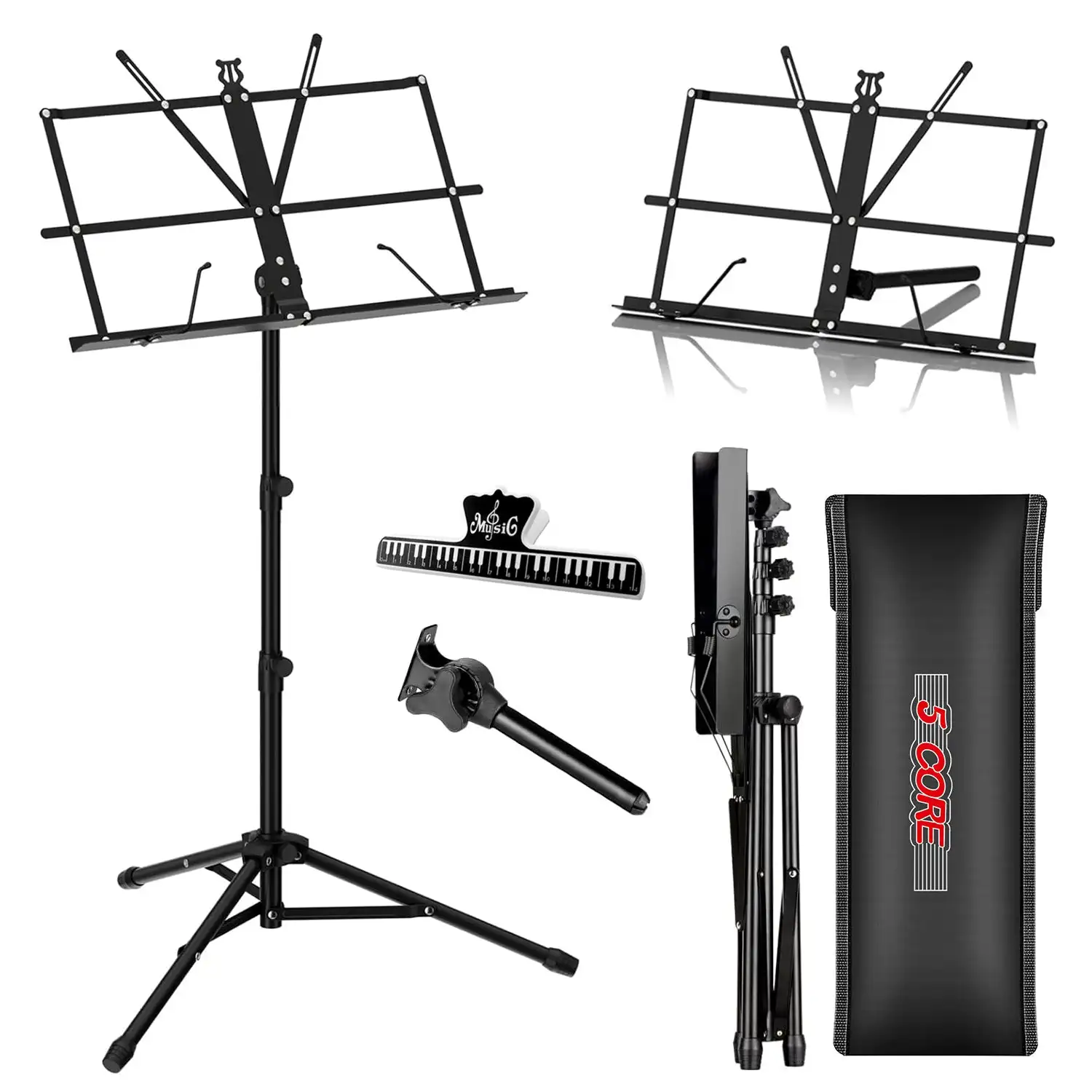 

5 Core Music Stand Adjustable Desktop Book Stands Portable Sheet Holder All Metal Foldable Bookstand - MUS FLD BLK
