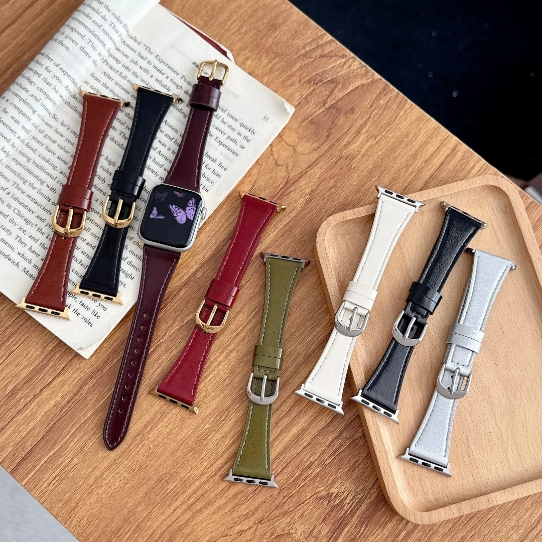 

Leather Strap For apple watch band 46mm 40mm 41mm 49mm 45 mm correas Slim Wristband braceletes iwatch series11 10 9 8 ultra 7 6