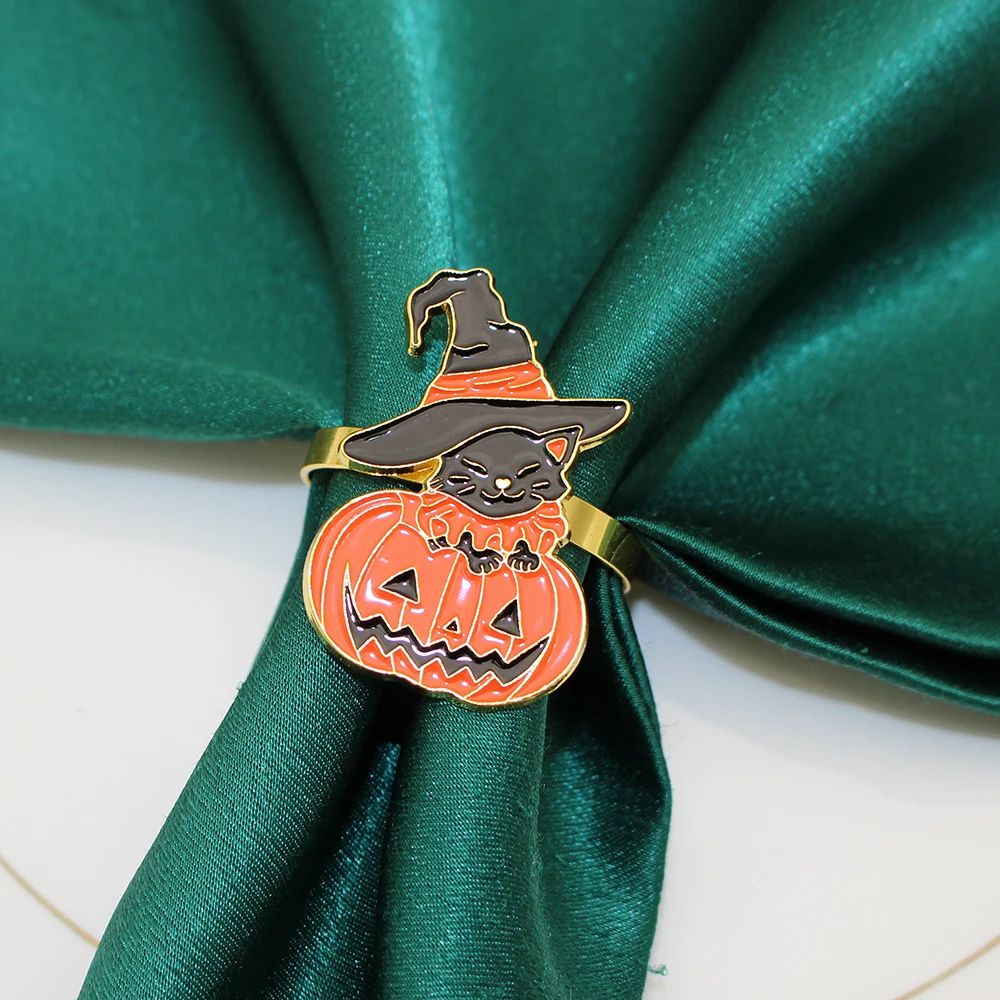 8Pcs Halloween Napkin Rings Pumpkin Black Witch Hat Napkin Rings Holders for Home Birthday Party Dinner Table Decorations HWH186