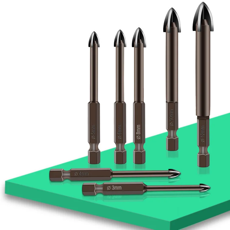 Punte per piastrelle esagonali incrociate apri fori per calcestruzzo in ceramica di vetro dimensioni del trapano a triangolo in lega 3/4/5/6mm punte per trapano punte in vetro