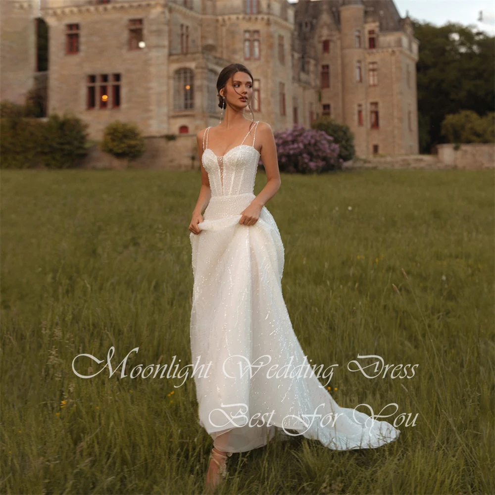 Elegant Sweetheart Lace A-Line Wedding Dresses Women 2026 Spaghetti Straps Open Back Sweep Train Vestidos De Novia Customized