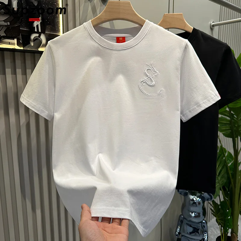 Supzoom New Arrival Summer Top Fashion Embroidery Neutral Short O-neck Casual Hip Hop Heavy Texture Cotton Ins Loose Men Tshirt