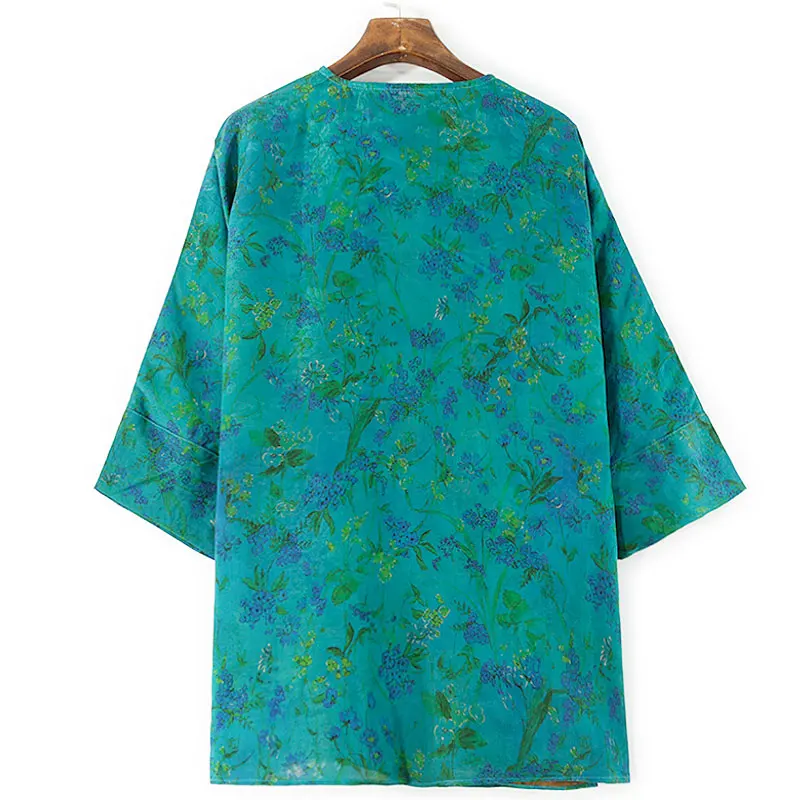 BirdTree-32MM Watered Gauze Silk Elegant Shirt, Women O Neck Jacquard Button, Retro Commute Loose Blouse, 2025 Summer T57327CC