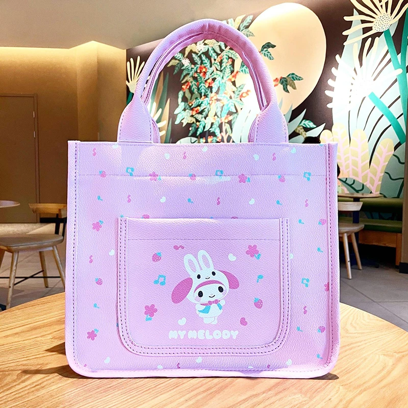 MINISO Sanrio Cartoon Printed Kuromi Handbag Cute Casual Large Capacity Shoulder Bag Women\'s PU Tote Bag