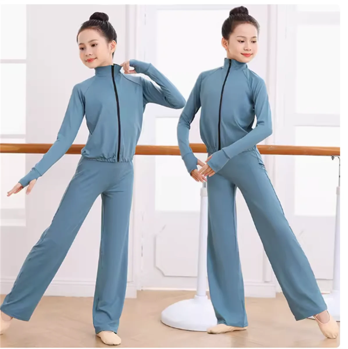 Vêtements de danse en soie glacée pour enfants, ensemble FS haut, style fermeture éclair pour fille