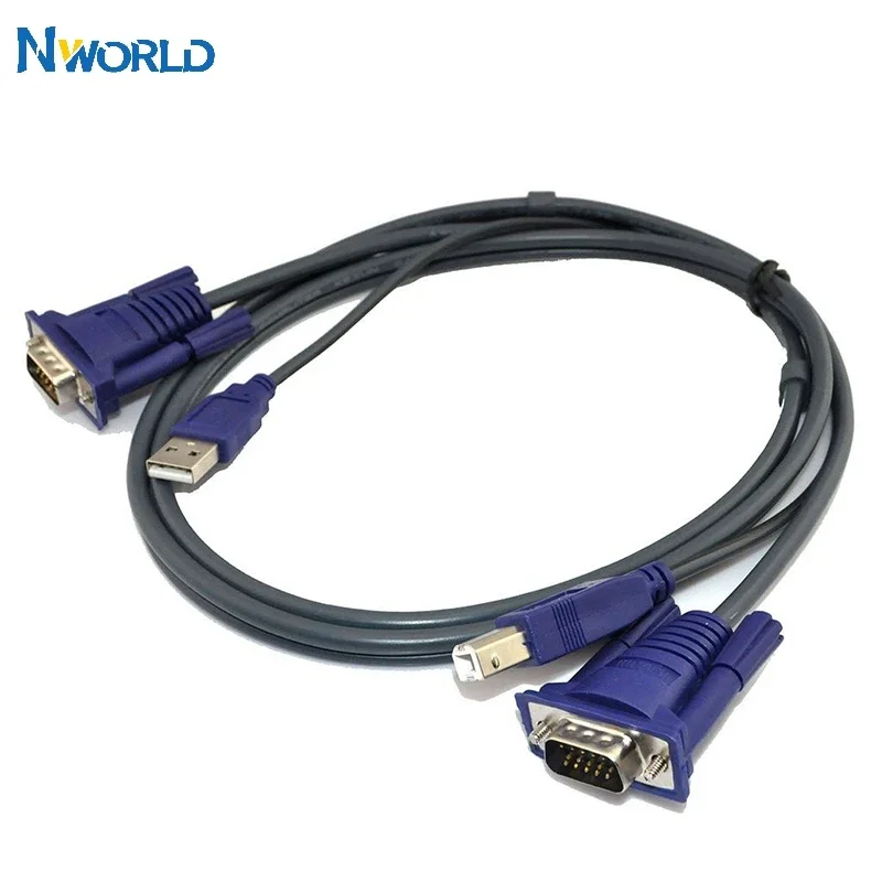 New 4.6 Feet 1.5M USB KVM 15 Pin Switch VGA Cable For USB 2.0 Type A To B 4Pin PC Computer Printer Monitor Adapter Converter