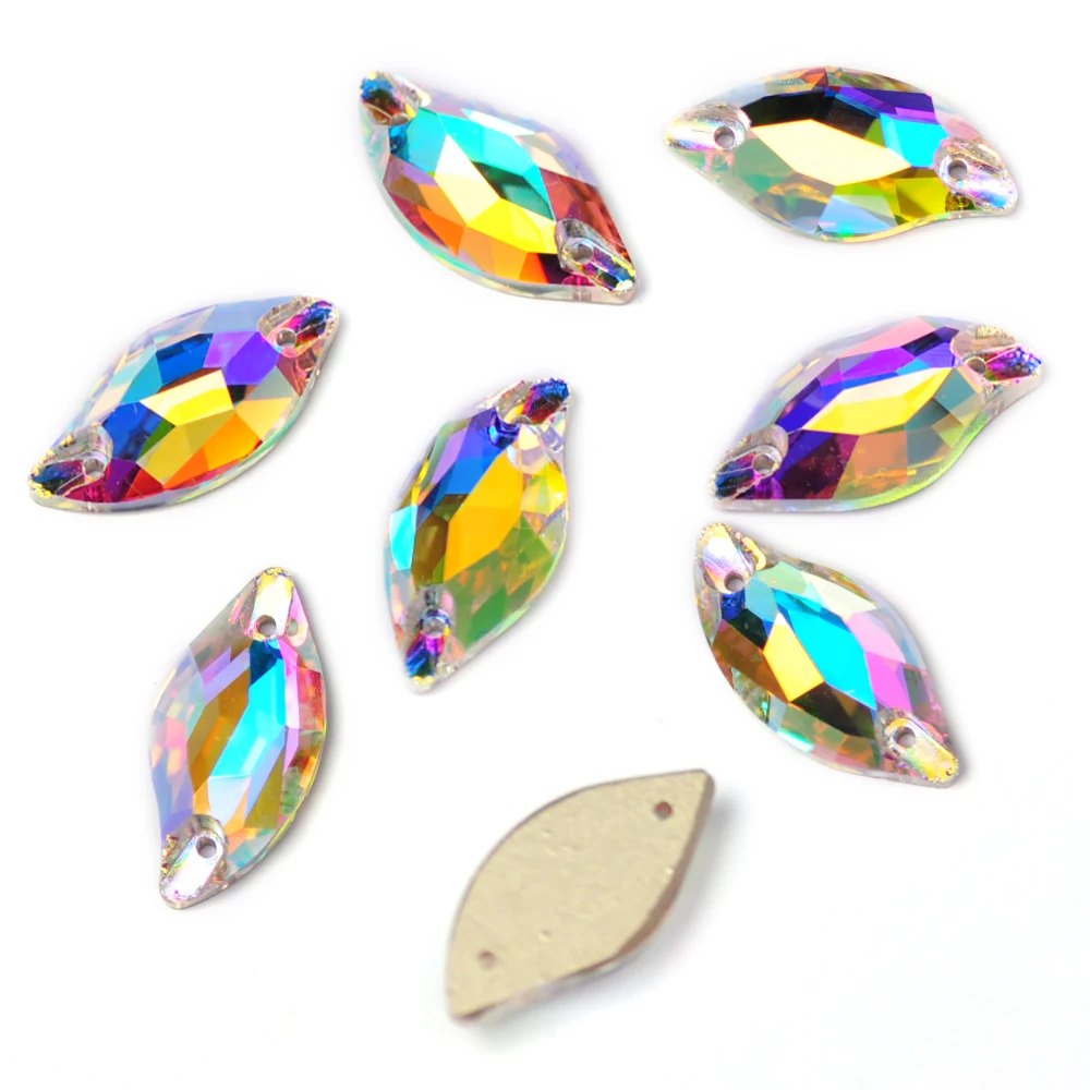 6A Best Quality Strass Leaf Shape Crystal Sew On Rhinestones Crystal Glass Sewing Beads for Wedding Dance Dress Garment Design