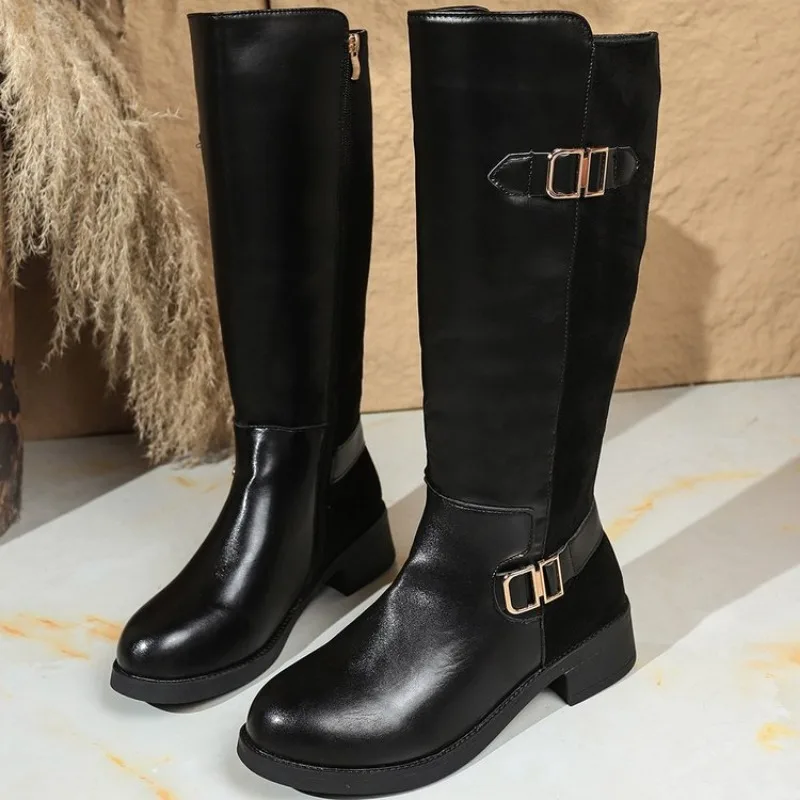 

British Mens Black Leather Knee High Boots Desiger Long Motorcycle Shoes Antique Cosplay Stage Botas Casual Comfort Zapatos 42