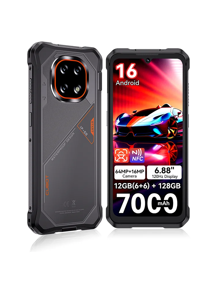Cubot KingKong ES 5 Robustes Smartphone Android 16,6GB+128GB, 6,88" 120Hz Display, 7000mAh Akku, IP69K wasserdicht, 64MP+16MP Kamera, NFC, Fingerabdruck-Gesichtserkennung, SCT620 Octa-Core