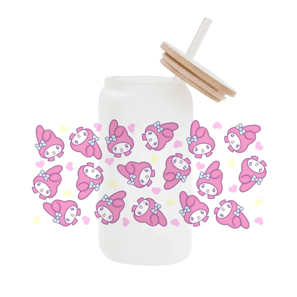 Sanrio minha melodia com amigos para Libbey, 3D café impermeável pode envoltório de vidro, UV DTF, 16oz