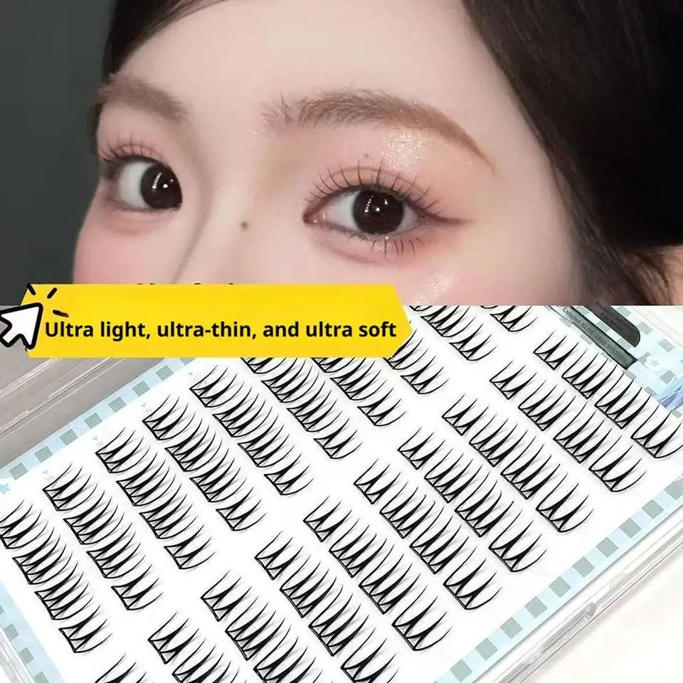 30 filas de pestañas postizas estilo grupo femenino coreano, forma U, efecto mirada ampliada, autoadhesivas naturales para extensiones
