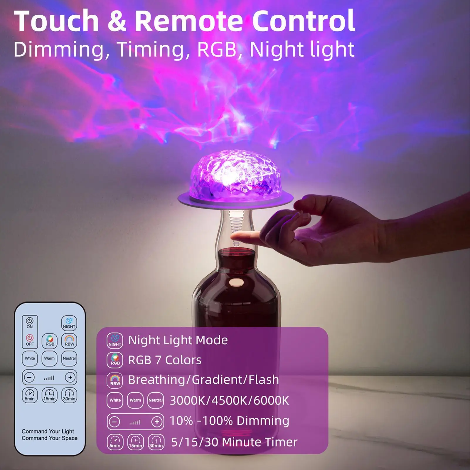 Lámpara de botella, luz nocturna de brillo ajustable con temporizador, lámpara Led de botella para fiesta, hogar, sala de estar, Bar, restaurante, dormitorio