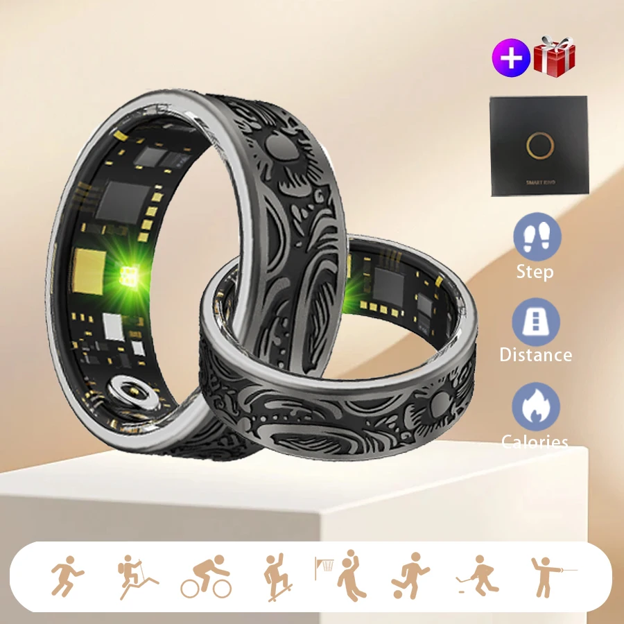 

Smart Fitness Ring with Sleep Monitor Pedometer & 20+ Exercise Modes IP68 Waterproof USB Rechargeable Retro Fashion Tracker