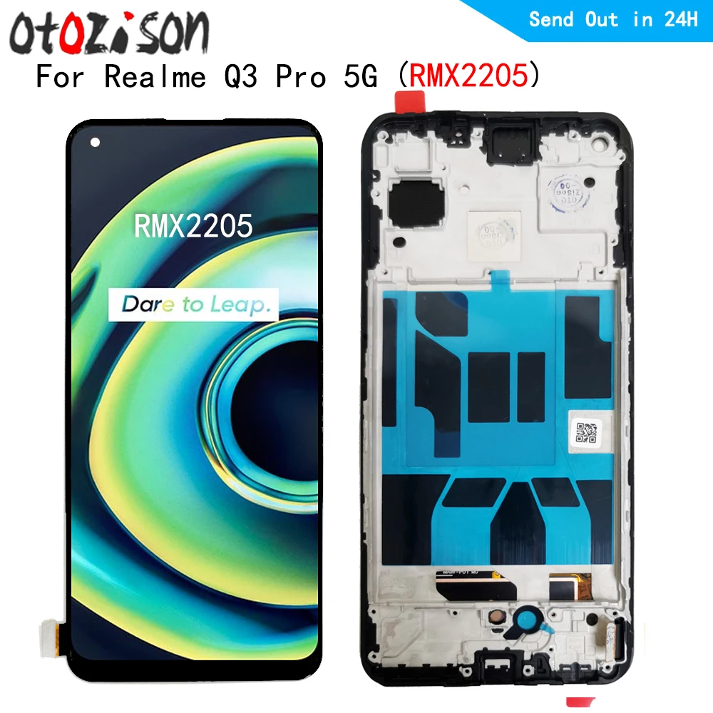 Q3Pro 5G LCD 6.43인치 AMOLED 스크린 Oppo Realme Q3 Pro 5G RMX2205 LCD 디스플레이 스크린 터치 패널 디지타이저 프레임 어셈블리 포함