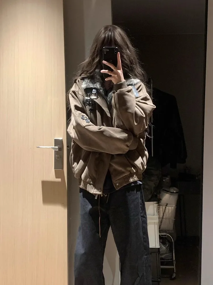 

Thiened American Cross Collar Mountain Eagle Jaet Хлопковое пальто для мужчин и женщин Зимняя теплая рабочая одежда для пар Jae Youth Faion