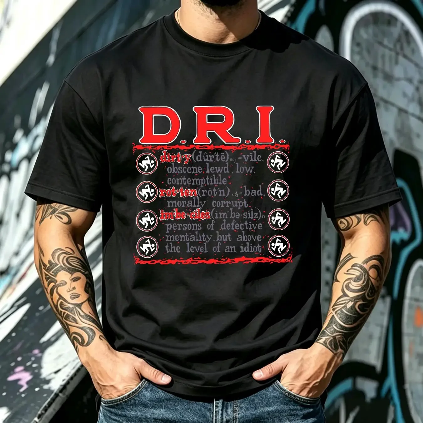 washed T Shirt Dirty Rotten Imbeciles Definition Black  BE97087 vintage Washed Stylish Top For Everyday Wear Comfortable