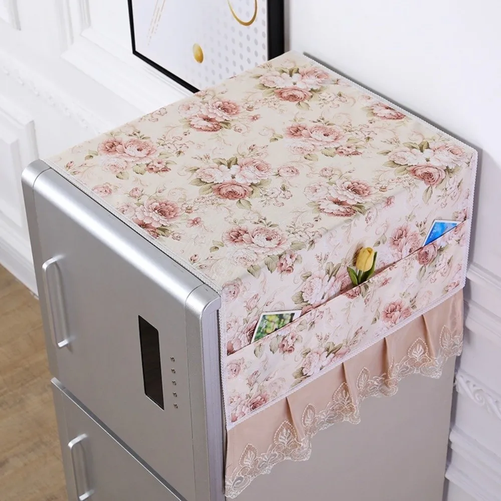 70x170cm Refrigerator Dust Cover Flower Pattern with Storage Pocket Dust-proof Cover Art Cloth Washable Protective Cover