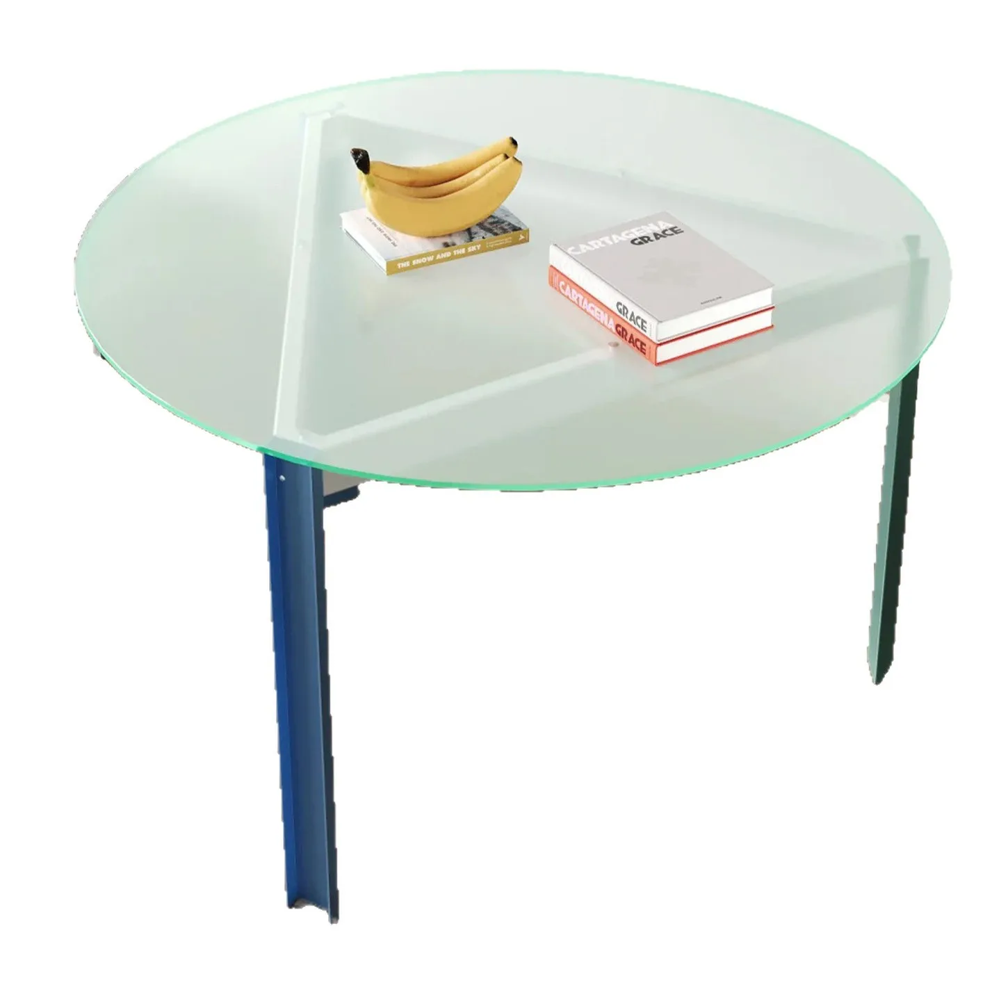 

Ultra-white glass dining table, round colored desk, metal leg combination
