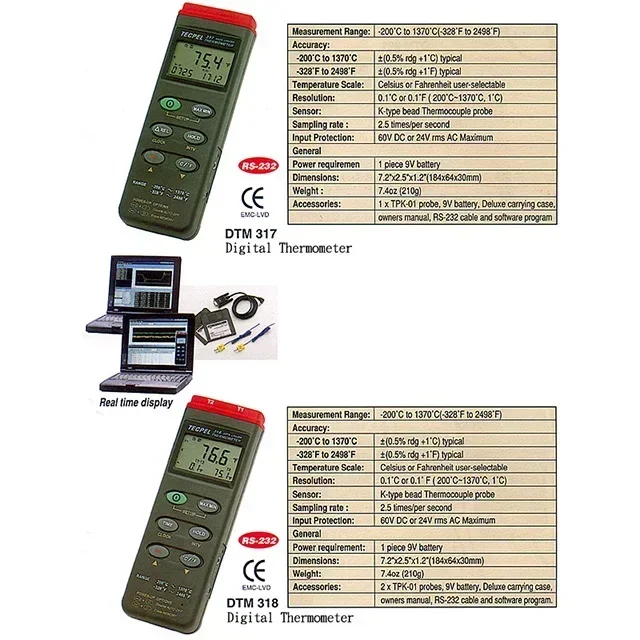 DTM-318 2CH Type K thermocouple thermometer Digital temperature data logger