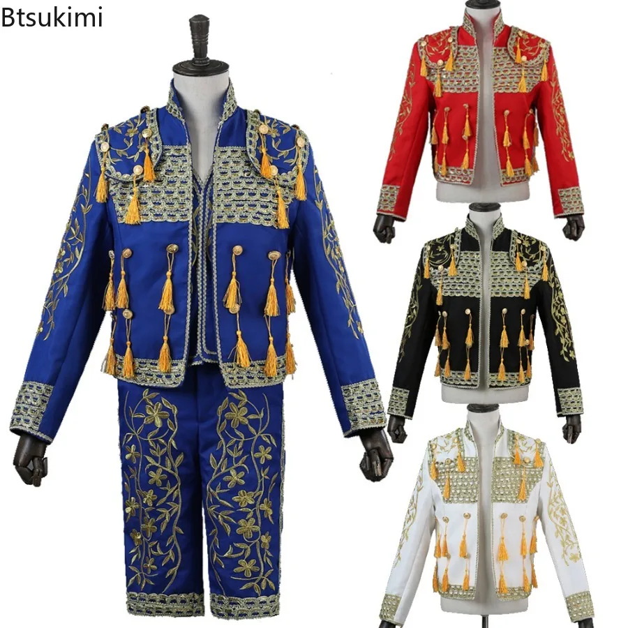 

2025 Men's Clothing Spanish Matador Costumes Stage Performance Clothes Luxury Embroidered Tassel Bullfighting Uniform 3Pcs Sets