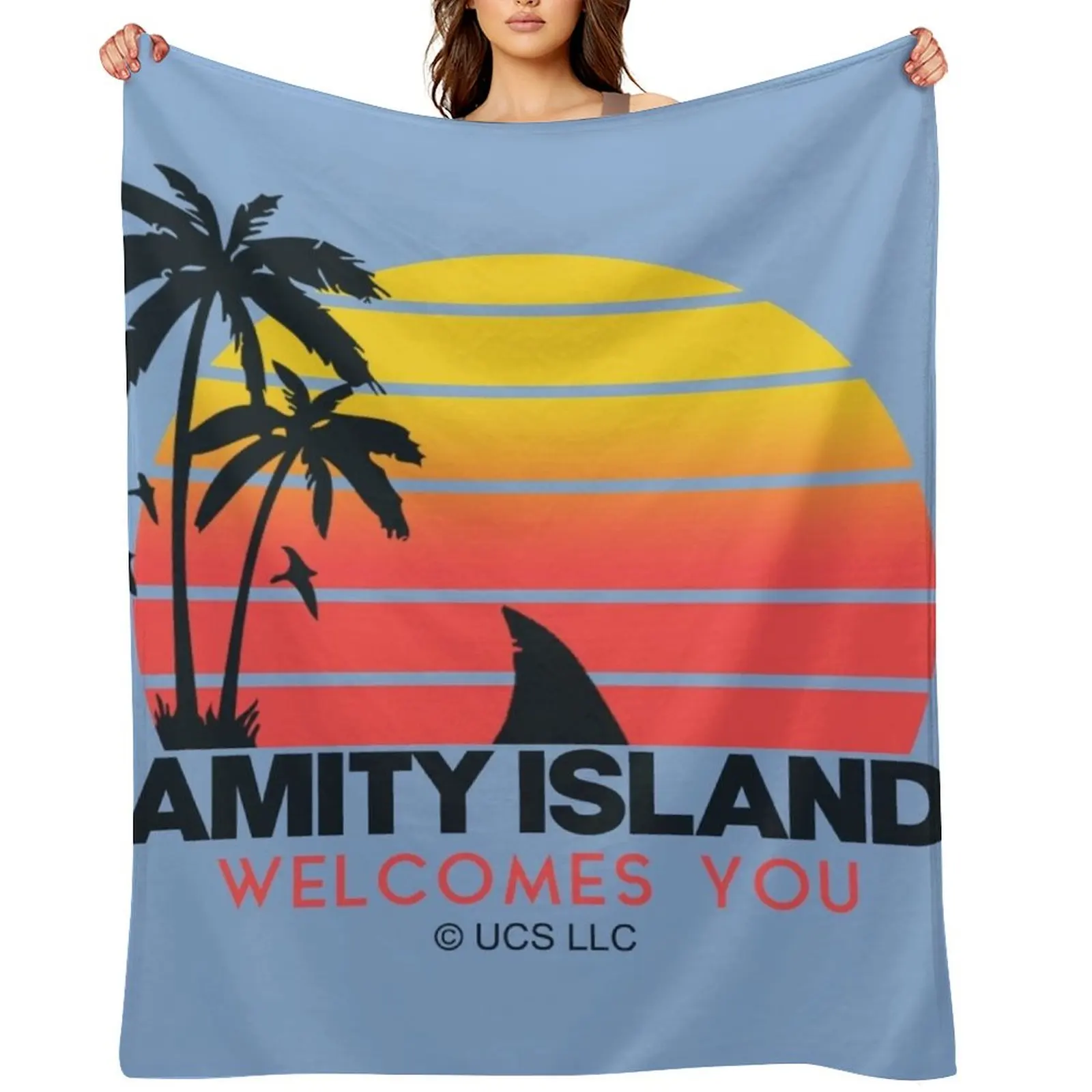 

Jaws movie Amity Island welcomes you. Birthday party gifts. Officially licensed merch. Throw Blanket Soft Big Blankets