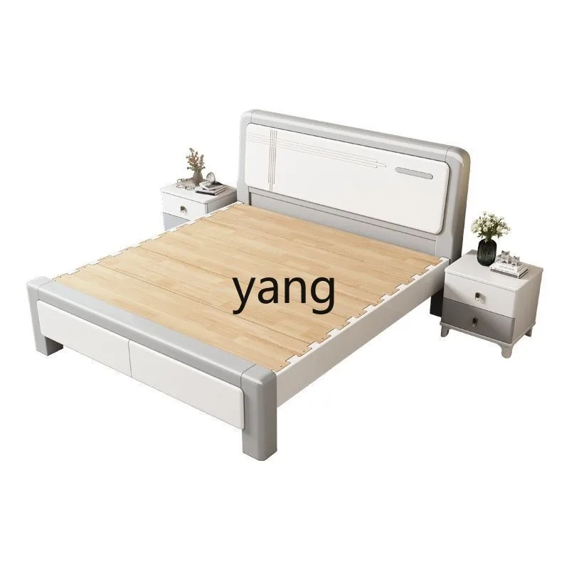 

LH modern simple silent tenon and mortise all solid wood bed light luxury home master bedroom air pressure storage bed