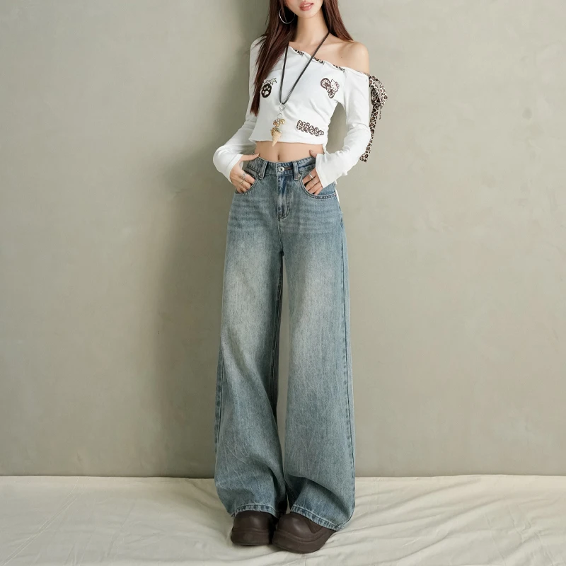 

American style High-waisted Slimming Jeans Retro Style Casual Bell Bottoms Versatile Straight-leg Long Pants For Women 2025