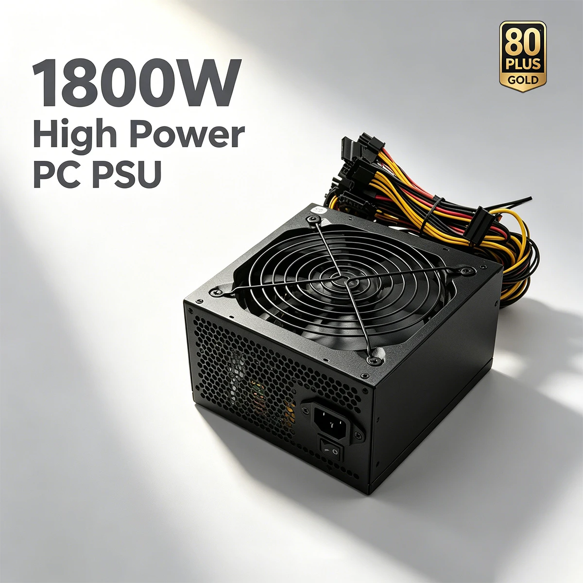 Max 1800W Power Supply 80 Plus Gold Non-Modular 180-240V ATX 24Pin CPU 8Pin PCIe 6+2Pin Mining Rig GPU Rig PC Server Workstation
