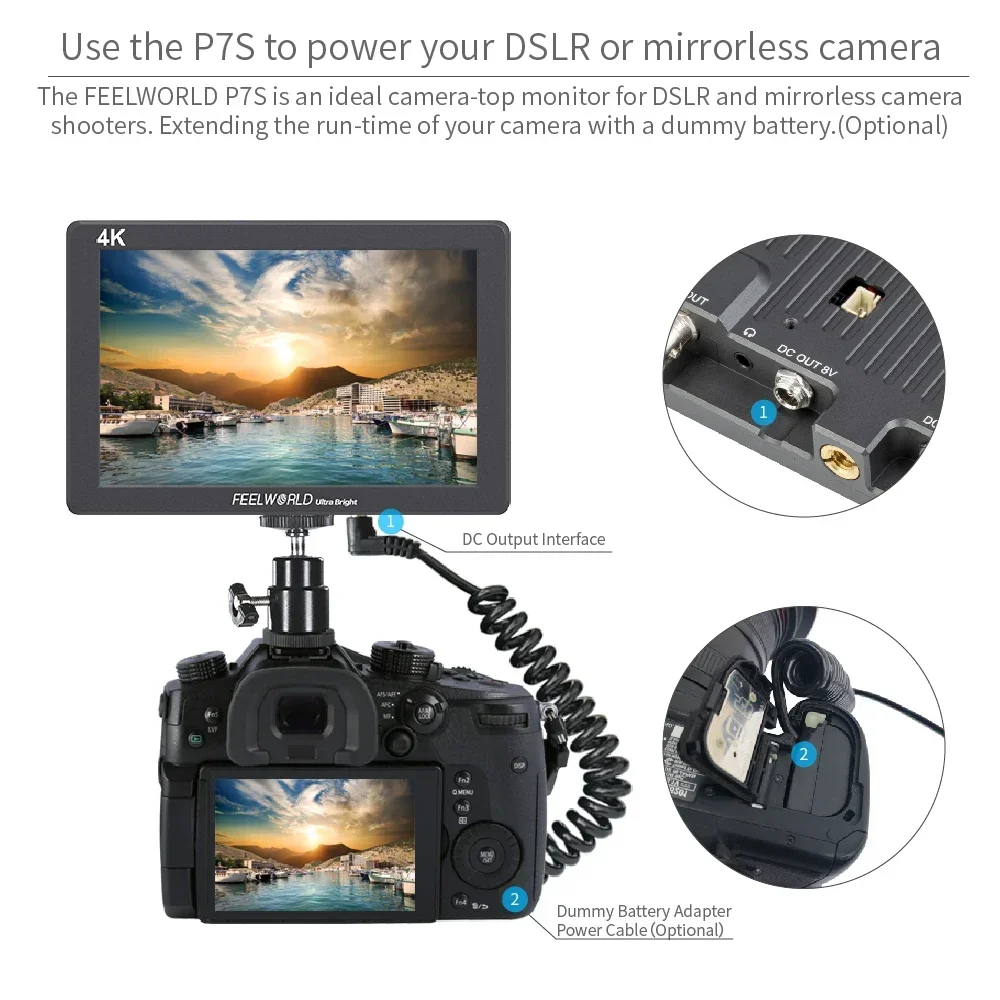 FEELWORLD P7S 4Kモニター 7インチ 3G-SDI オンカメラモニター フィールドDSLRモニター アルミニウム製 フォーカスアシスト 4K Sony、Canon、Nikon対応