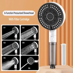 6 Modes Filter Shower Head Anti Limestone High Pressure Rain Showerhead Water Stop Hose Support Faucet Bathroom Accessories Sets
