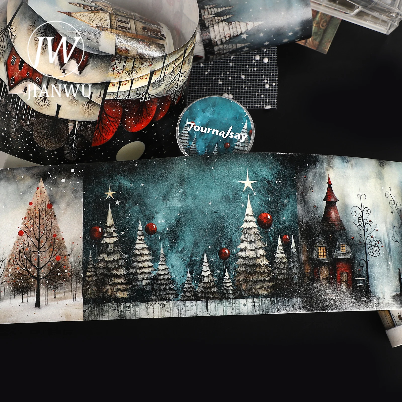 JIANWU 80mm * 204cm Vintage Fantastico Natale Albero di neve Paesaggio Materiale Collage Washi Nastro Creativo FAI DA TE Ufficiale di Cancelleria