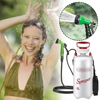 Ducha portátil para exteriores de 4/5/8L, bañista multifuncional para mascotas de viaje con manguera de 3m para acampar, rociador doméstico para lavado de flores y agua en coche