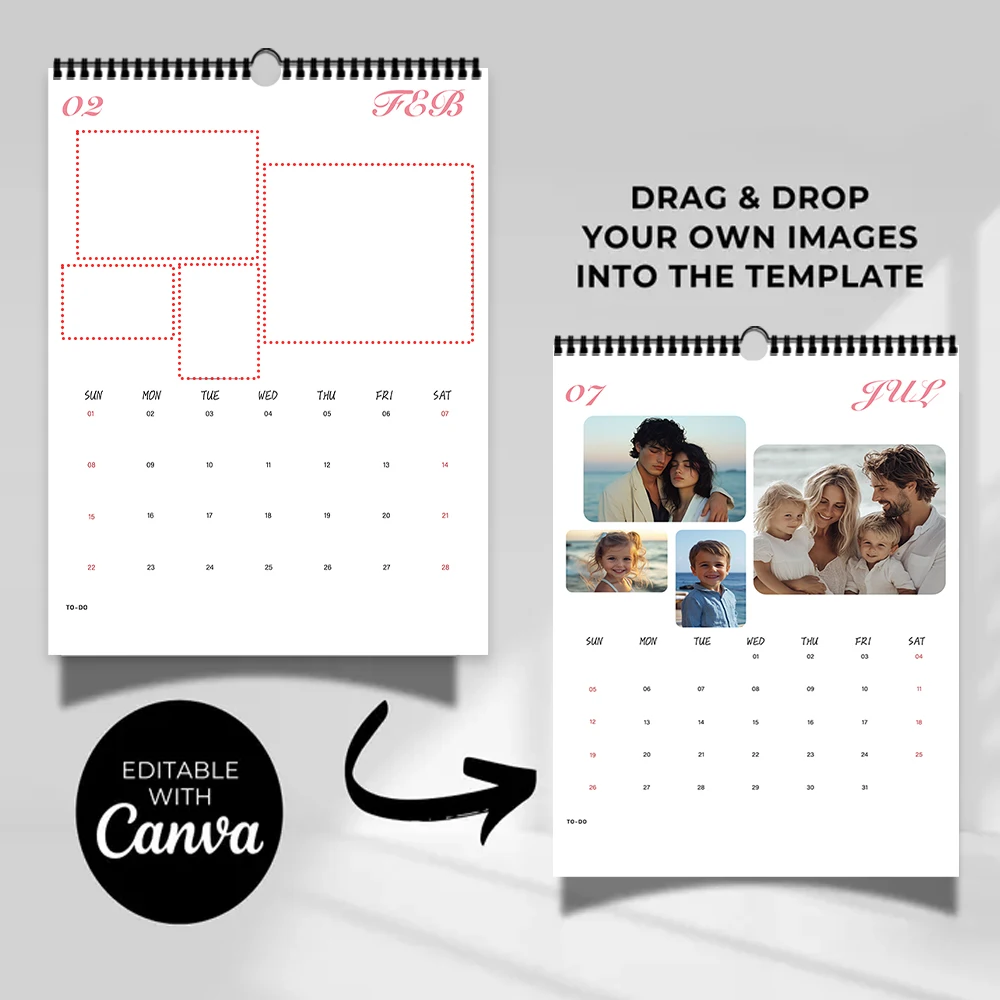 

1pc 2026 Custom Calendar - Personalized Wall Calendar Upload 5 photos Wall calendar Birthday, Christmas, New Year gift