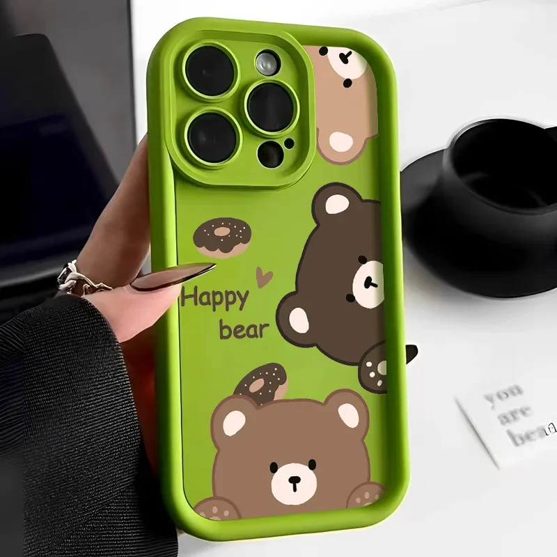 Capa de telefone bonito do urso dos desenhos animados, capa macia do silicone dos doces, iPhone 12, 11, 13, 14, 15 Pro Max, XR, XS, X, 7, 8, 15