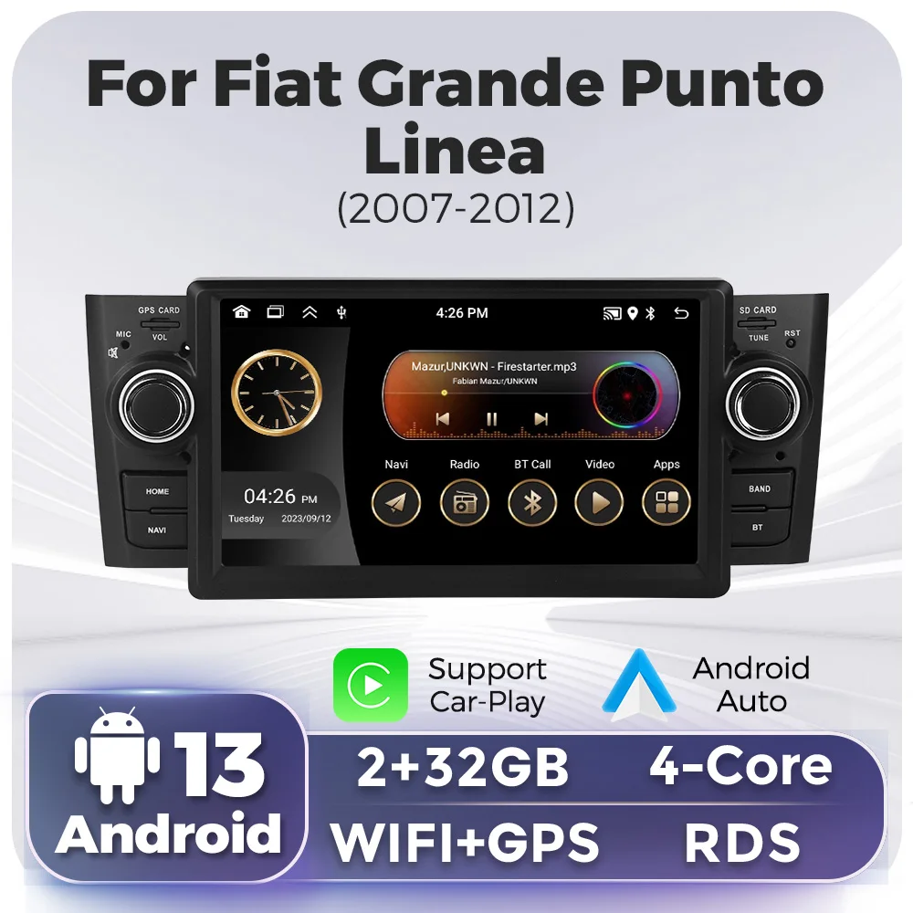 Wireless Carplay Android Auto Car Radio For FIAT Grande Punto Linea 2007-2012 Multimedia Video Player GPS Navigation FM stereo