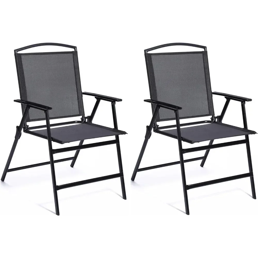 Patio Folding Sling Dining Chairs Outdoor Indoor Backrest Portable Household Seats