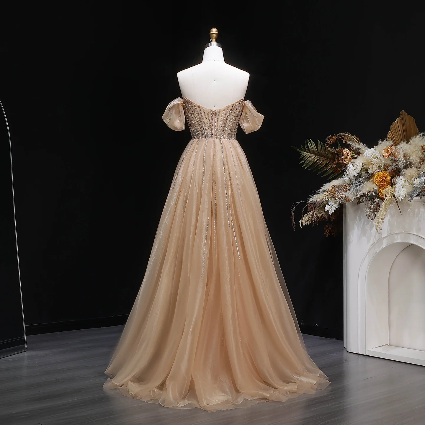 Sharon Said Elegantes Schulterfreies Abendkleid mit Überrock, Luxuriöses Perlenbesetztes Meerjungfrauenkleid für Arabische Damen, Formelle Partykleider SS120 Maßanfertigung – Detail 16