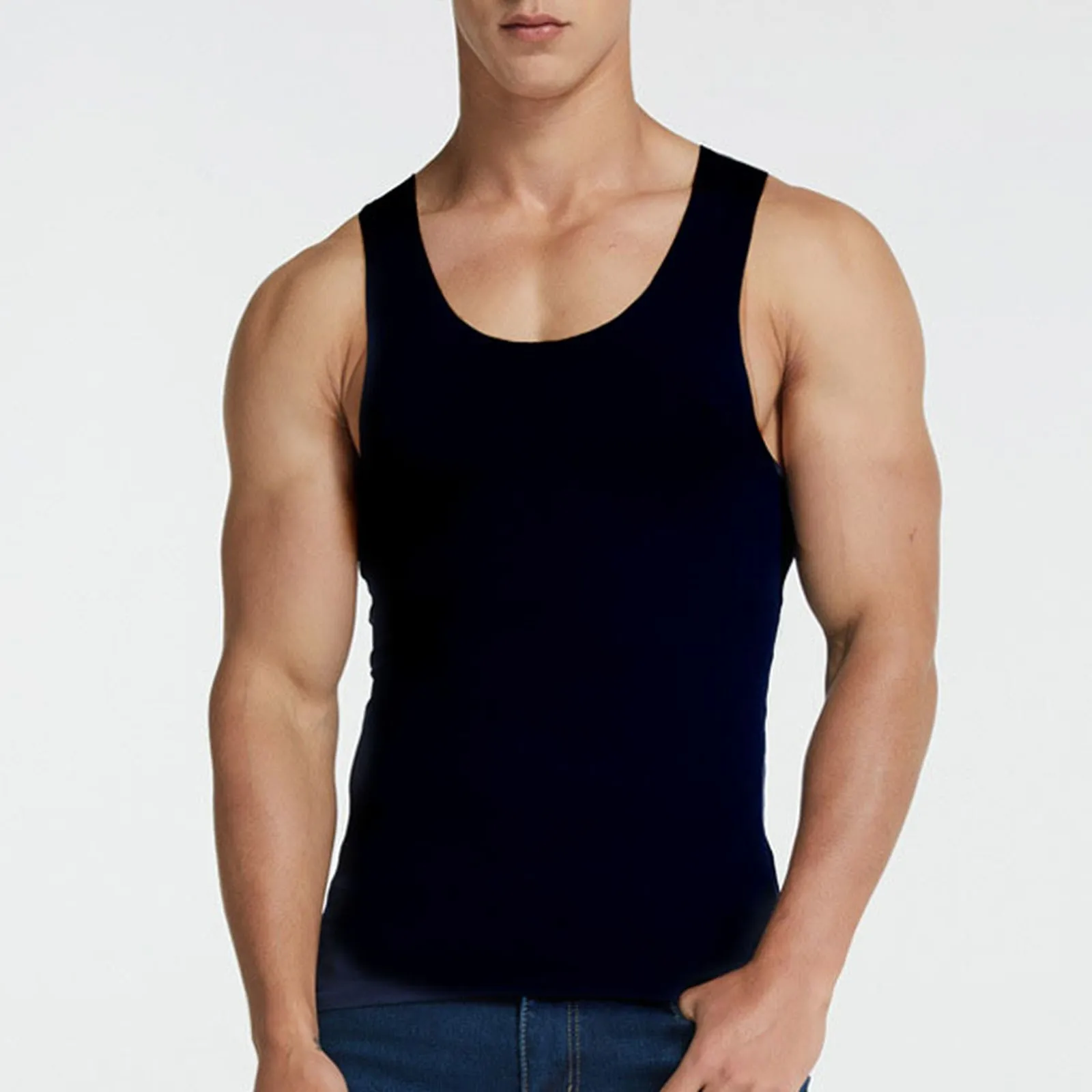 Men\'s Ice Silk Sports Vest Quick Dry Breathable Fitness Seamless Tee Shirts Summer Narrow Shoulder Sleeveless Tank Tops T Shirt