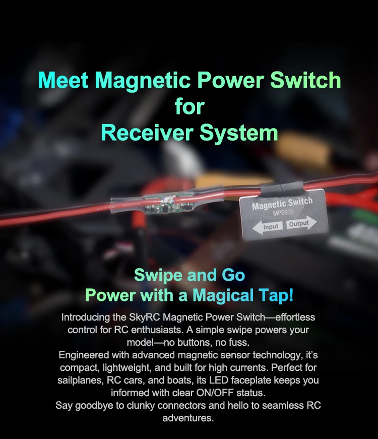 

SkyRC RC Switch Unit MPS010 Магнитный выключатель питания постоянного тока 3-13 В 7A Магнитный переключатель для системы приемника Пульт дистанционного управления Автомобильные паруски